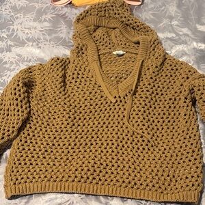 AE Crochet Hooded Sweater - Olive Brown